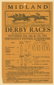 Werbung für Bahnausflug zu den Midland Derby Races, 15.-17. November 1922 von English School