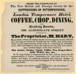 Anzeige für das London Temperance Hotel, unter der Schirmherrschaft der New British and Foreign Society for the Suppression of Intemperance