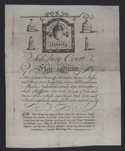 Werbung für Roberts, Tuchhändler, Salisbury Court, Fleet Street, London, wo Dr. Anthony Daffy sein Elixir Salutis herstellte von English School