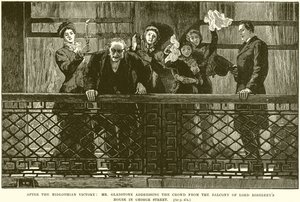 Nach dem Sieg von Midlothian: Mr. Gladstone spricht die Menge vom Balkon des Hauses von Lord Rosebery in der George Street an von English School