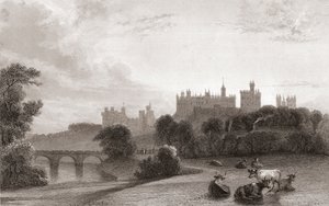 Alnwick Castle, Alnwick, Northumberland, England, im frühen 19. Jahrhundert. Verwendet als Drehort in den Harry-Potter-Filmen. Aus Churton