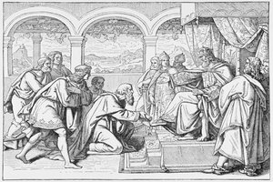 Botschafter von Haroun al Raschid (ca. 766-809) vor Karl dem Großen (768-814), aus Die Geschichte Frankreichs, von Emile de Bonnechose, veröffentlicht von Ward, Lock und Co, London von English School