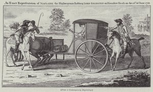 Eine genaue Darstellung von Maclaine, dem Straßenräuber, der Lord Eglington am 26. Juni 1750 auf Hounslow Heath beraubt