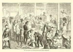 Eine Auktion auf dem Billingsgate-Fischmarkt von English School