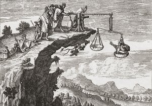 Eine ungewöhnliche Methode, Geständnisse von Kriminellen zu erpressen, nach einer Zeichnung von Theodorus de Bry aus dem 16. Jahrhundert