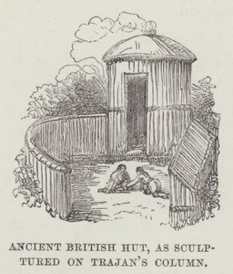 Britische Hütte, wie auf Trajanssäule skulptiert (Gravur)