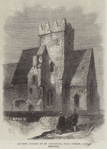Alte Kirche von St. Doulough, nahe Dublin, kürzlich restauriert (Stich) von English School