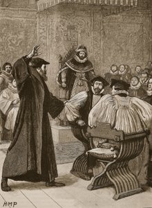 Andrew Melville vor dem schottischen Geheimrat, Illustration aus Cassells Illustrierter Geschichte Englands von English School