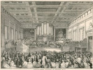 Anti-Sklaverei-Treffen in der Exeter Hall, Strand, London (Gravur) von English School