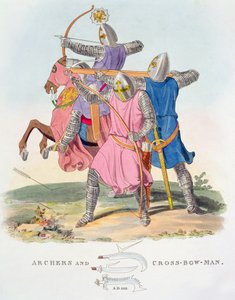 Bogenschützen und ein Armbrustschütze, 1312, aus Ancient Armour von Samuel Rush Meyrick, 1824 von English School