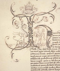 Dekorierter Initialbuchstabe H aus der königlichen Urkunde von König Heinrich VI. an das New College Oxford