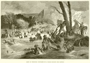 Armee von Theodor von einer Flut beim Überqueren des Bashilo überrascht