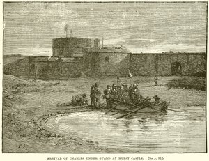 Ankunft von Charles unter Bewachung in Hurst Castle