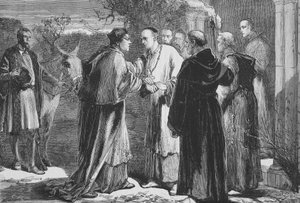 Ankunft von Wolsey in der Abtei von Leicester, Illustration aus The History of Protestantism von James Aitken Wylie, veröffentlicht 1878 von English School