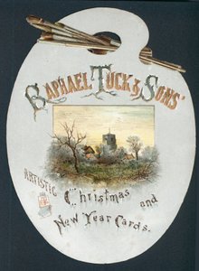 Künstlerpalette mit Kirche, Weihnachtskarte