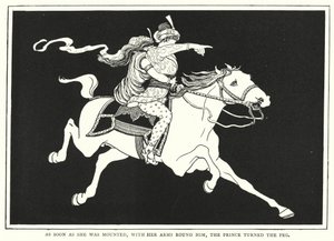 Sobald sie aufgestiegen war und ihre Arme um ihn gelegt hatte, drehte der Prinz den Stift (Stich)