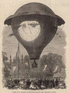 Aufstieg des Montgolfier-Ballons von M. Godard aus den Cremorne Gardens von English School