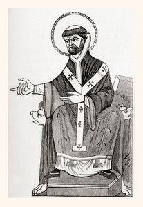 Augustinus von Canterbury, Benediktinermönch des 6. Jahrhunderts, der erster Erzbischof von Canterbury wurde, aus Old England: A Pictorial Museum, veröffentlicht 1847 von English School