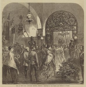 Ball auf dem Gelände der Royal Artillery, Finsbury, Empfang des Prinzen und der Prinzessin von Wales (Gravur) von English School
