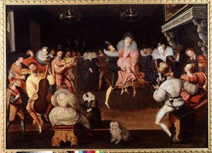 Ball am Hof von England Musiker und Tänzer. Malerei der englischen Schule des 16. Jahrhunderts. London, National Portrait Gallery. von English School