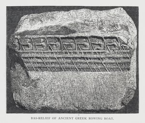 Basrelief eines antiken griechischen Ruderbootes