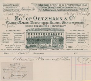 Rechnung von Oetzmann & Co, Möbelhersteller, Polsterer, Bettwarenhersteller und Hauseinrichter