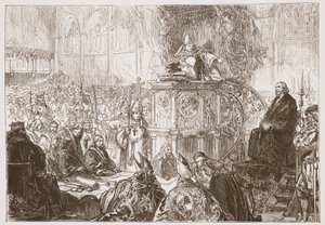 Der Bischof von Lodi predigt beim Prozess gegen Hus, Illustration aus Die Geschichte des Protestantismus von James Aitken Wylie, veröffentlicht 1878 von English School