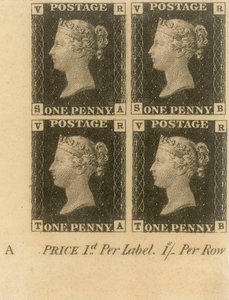 Block von Penny Black Briefmarken, ca. 1840 (Briefmarken) von English School