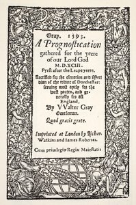 Rand mit dem Globus am Fuß, eine Prognostikation von Walter Gray, gedruckt von Watkins und Roberts, 1593 von English School