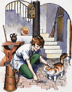 Junge mit Katze von English School