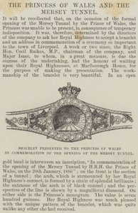 Armband, der Prinzessin von Wales zur Erinnerung an die Eröffnung des Mersey-Tunnels überreicht (Stich) von English School
