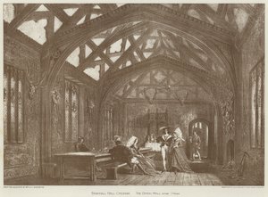 Bramhall Hall, Cheshire, Der Speisesaal (Lithografie) von English School