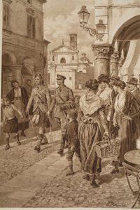 Britische Highlander werden in einer französischen Stadt willkommen geheißen, 1914-19