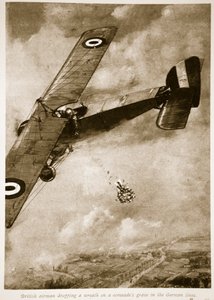 Britischer Flieger wirft einen Kranz auf das Grab eines Kameraden in den deutschen Linien, 1914-19 von English School