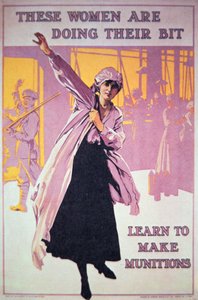 Britisches Plakat des Ersten Weltkriegs, um Frauen zu ermutigen, in Munitionsfabriken zu arbeiten, ca.1914-18 von English School