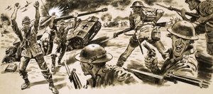 Britische Truppen greifen die Position des Afrika Korps von Rommel an von English School