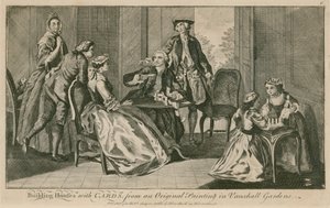 Häuser aus Karten bauen, aus einem Originalgemälde in den Vauxhall Gardens, London