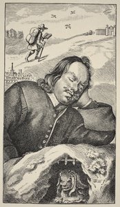 Bunyans Traum, Frontispiz von The Pilgrims Progress von John Bunyan (1628-88), 4. Ausgabe, veröffentlicht 1680 (Sepia-Foto) von English School