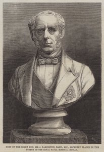Büste des ehrenwerten Sir J. Pakington, Baronet, MP, kürzlich im Museum des Royal Naval Hospital, Haslar, aufgestellt (Stich)