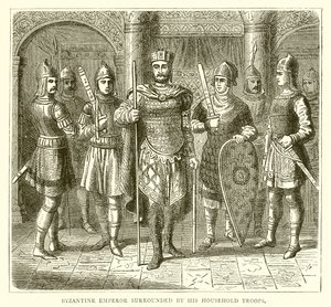Byzantinischer Kaiser umgeben von seinen Haushalts-Truppen