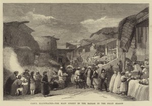 Kabul illustriert, die Hauptstraße im Basar in der Obstzeit (Stich) von English School
