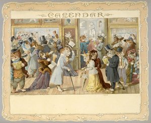 Kalender. Vorderseite mit Katzen. Angenehme Überraschungen für Leute aller Größen. [In Versen. Mit Illustrationen.] London: E. Nister, [1892]