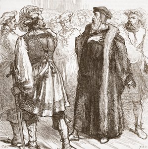 Calvin vor seinen Feinden im Rat, Illustration aus Die Geschichte des Protestantismus von James Aitken Wylie, veröffentlicht 1878 von English School