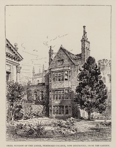 Cambridge: Oriel-Fenster der Lodge, Pembroke College, jetzt zerstört, vom Garten aus