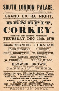 Captain Webb, der Held des Kanals, Corkey der Fußgänger, die Beckwiths (Schwimmer) und andere im South London Palace, 1878