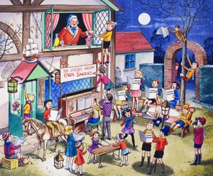 Weihnachtssänger (Gouache auf Papier)