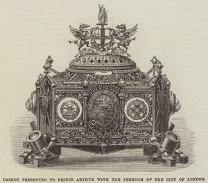 Schmuckkästchen, Prinz Arthur mit der Freiheit der Stadt London überreicht (Gravur)