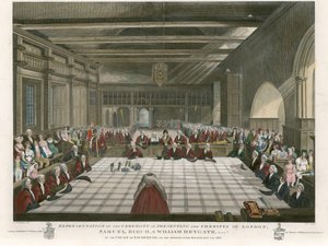 Zeremonie der Vorstellung der Sheriffs von London, Samuel Birch und William Heygate, im Exchequer Court, am Tag nach Michaelistag, 1811