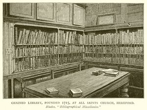 Gekettete Bibliothek, gegründet 1715, in der All Saints Church, Hereford