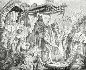Karl IV., Heiliger Römischer Kaiser, besucht Papst Urban V. in Avignon im Jahr 1365